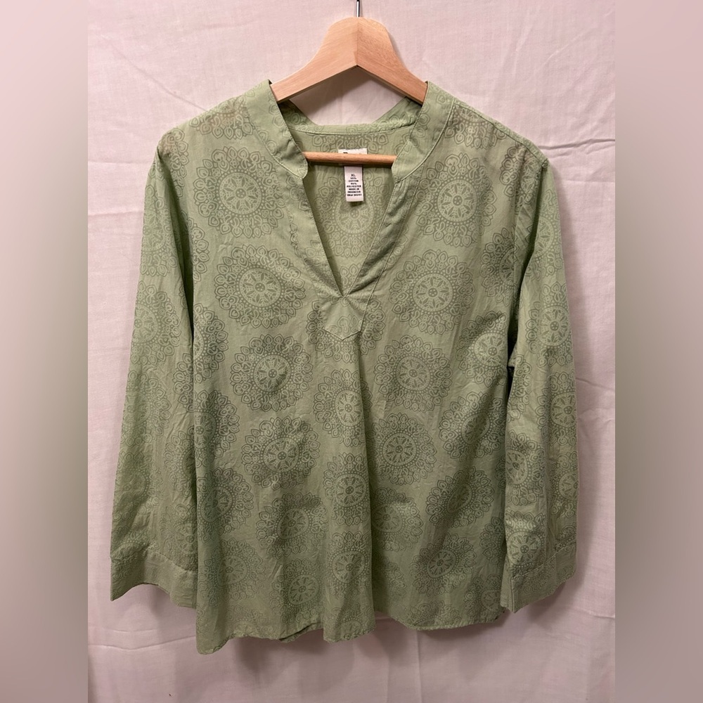Bass Green Printed V-Neck Tunic Top